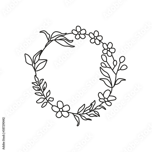 Circle leaves wreath frame hand drawn