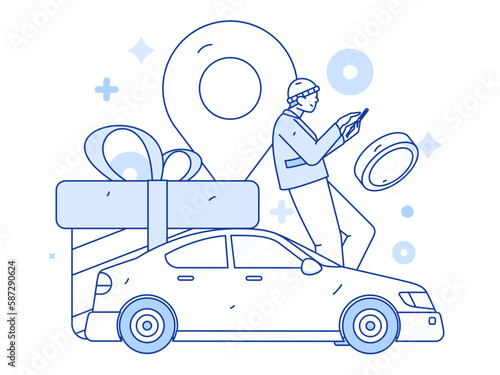 Flat vector concept operation hand-drawn illustration of people taking a taxi
