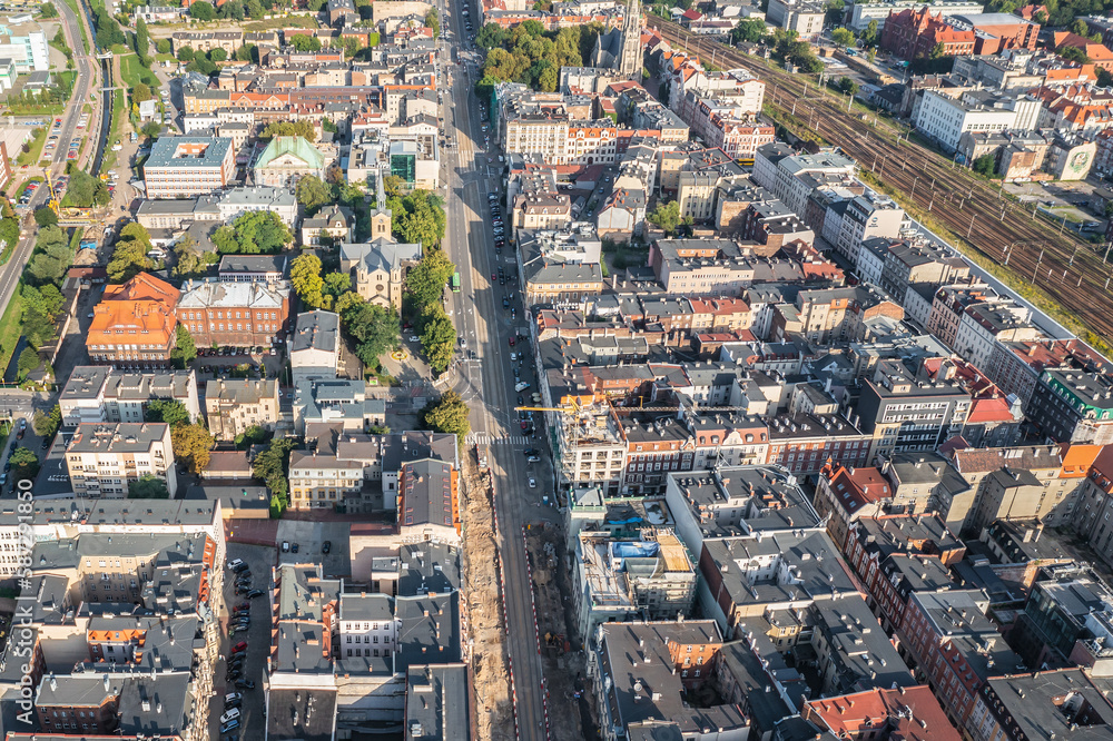 Obraz premium Aerial drone photo of Katowice city, Silesia region of Poland