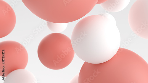 Abstract background with white and coral balls. 3d render illustration