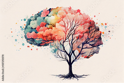 Pastel Flowery Human Brain Tree, knowledge. Generative Ai