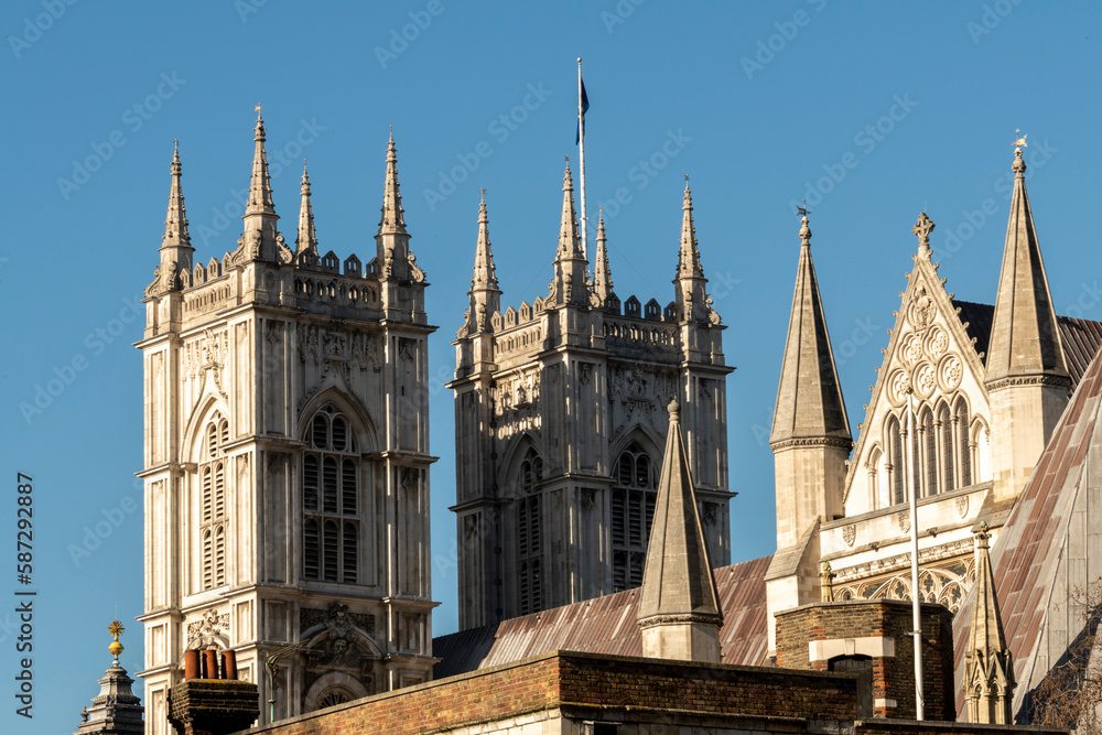 Westminster Abbey against a blue sky