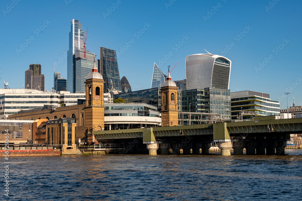 Canon Street bridge and station with the city of London in the background Canon Street bridge and station with the city of London in the background