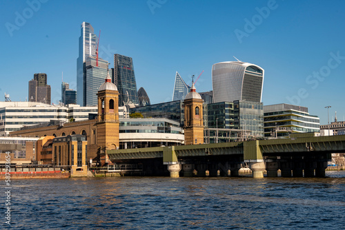 Canon Street bridge and station with the city of London in the background