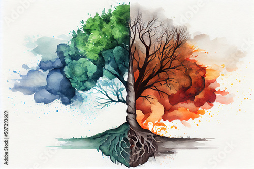 Tree is in two seperate state to show that the world is in danger. Generative Ai