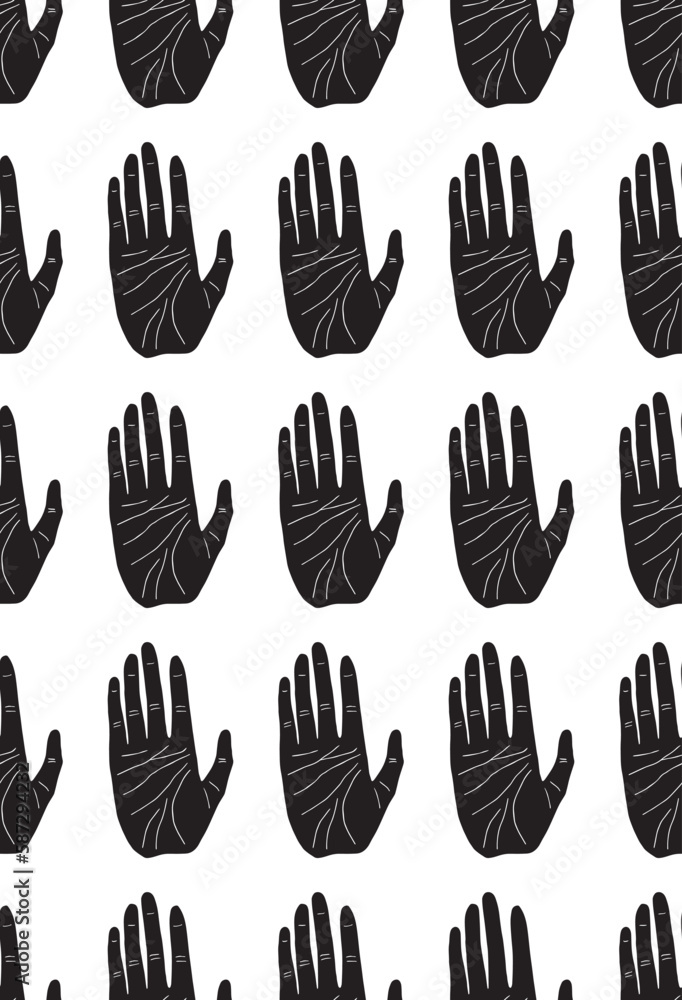 Hand palmistry magic boho black and white seamless pattern