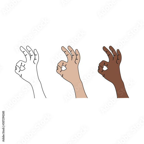 Hand showing Okay gesture. One line art. Pose and gesturing. Hand drawn vector illustration.