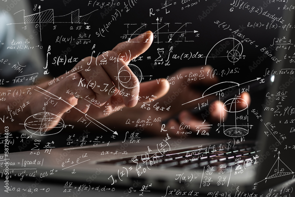 Adobe Math Student or teacher with mathematical and scientific formulas. Concepts ...