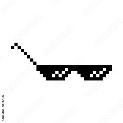 Funny Pixelated Sunglasses. Simple Linear Illustration of 8-bit Black Pixel Boss Glasses. Stylish Glasses, Great Design for Any Purpose - Isolated on White Background