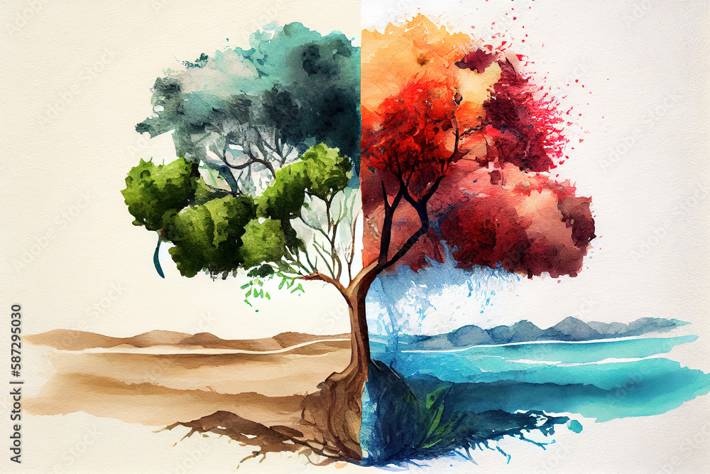 tree in two with very different environments Earth Day or World Environment Day. Generative Ai