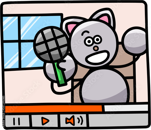 動画配信するにゃんまるのイラスト　猫