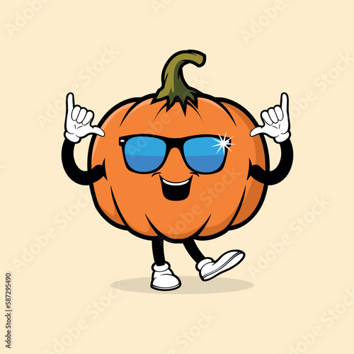 Cute pumpkin fruit character with stylish expression vector