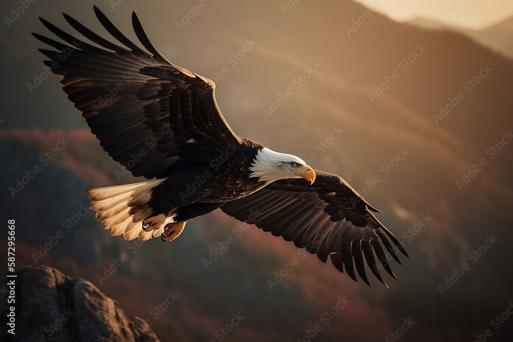 Obraz premium eagle in flight over the mountains