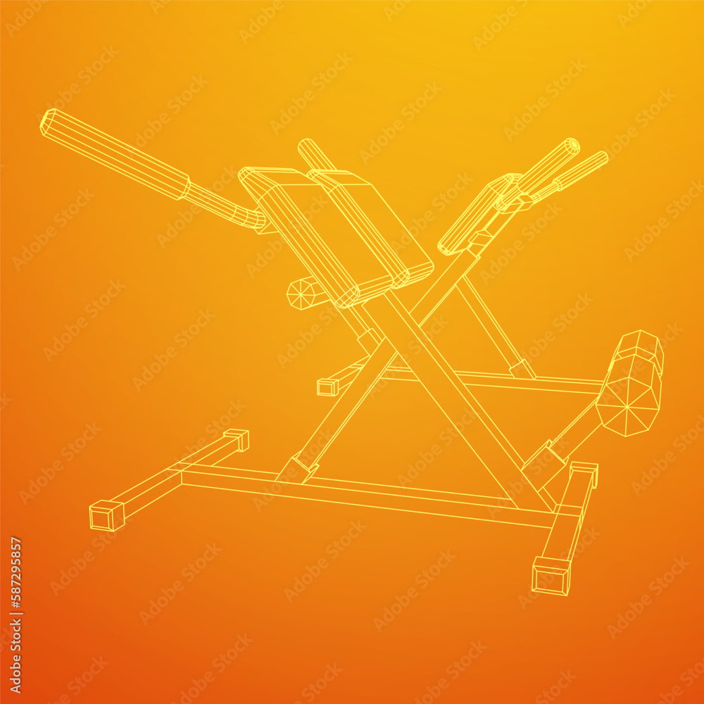 Fototapeta premium Modern exercise machine for the back and abs. Hyperextension simulator for home and gym. Sports at home. Wireframe low poly mesh vector illustration