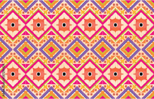 Ikat pattern Geometric ethnic oriental traditional Design for background,carpet,wallpaper,clothing,wrapping,Batik,fabric,Vector illustration.embroidery style.
