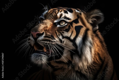 Indian Bengal Tiger portrait (Panthera Tigris). Generative AI © AkuAku
