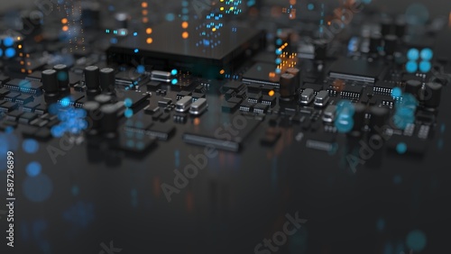 the variety of different types of chips and electronic components on the printed circuit board
