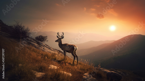 Deer in the sunset created with Generative AI