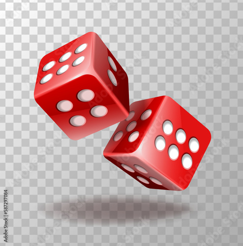  3d realistic vector icon. Casino red dice set of six. isolated. Casino, gambling concept.