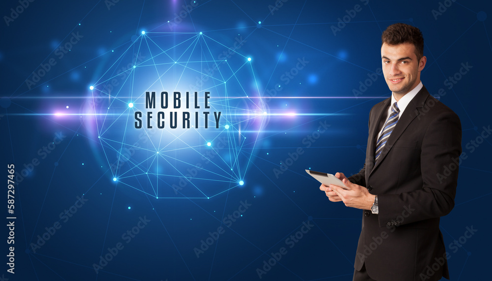 businessman thinking about security concept businessman thinking about security concept