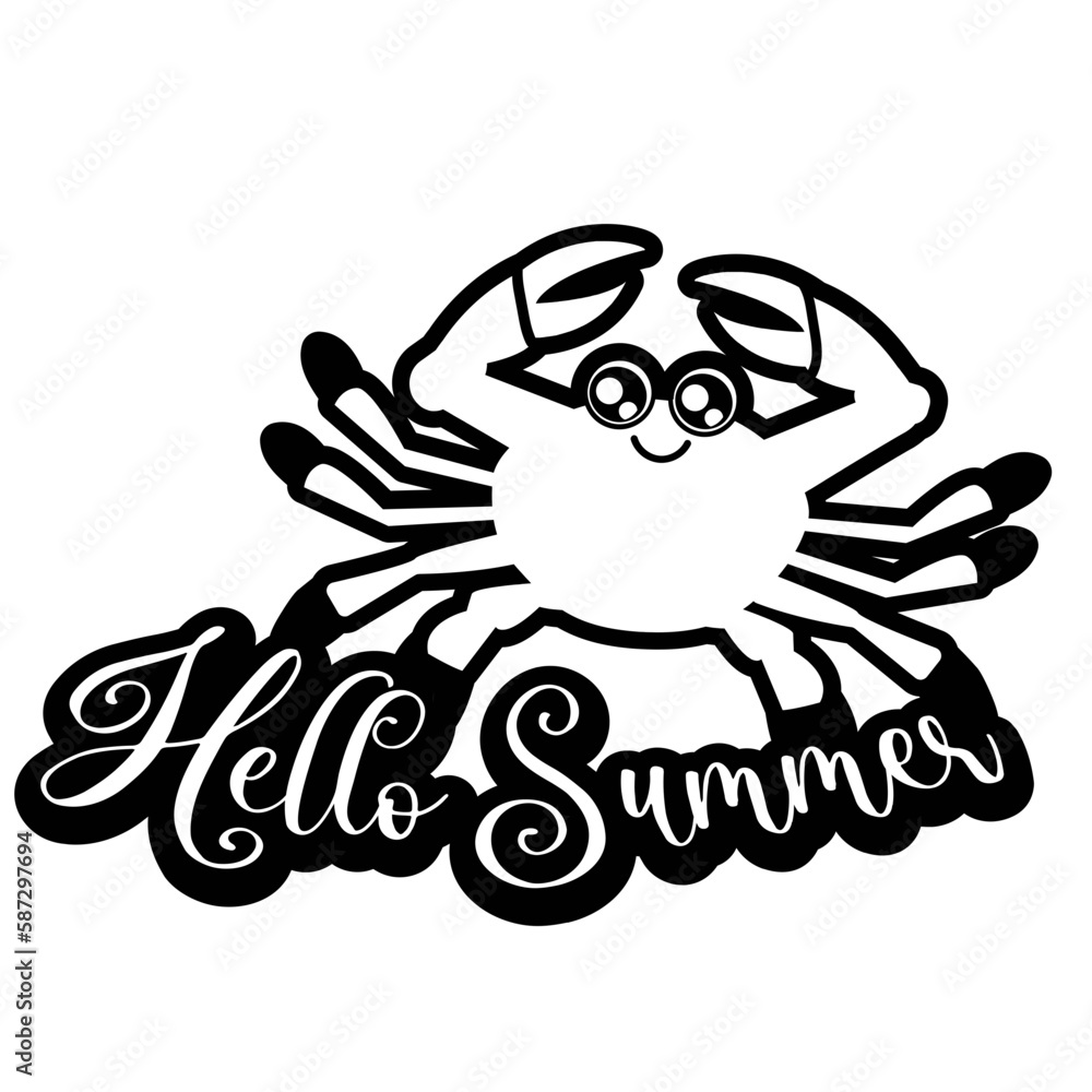 Hello summer word art with crab silhouette, Hello summer word art with crab silhouette,
