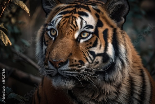 Tiger. Beautiful Bengal tiger portrait. Siberian Tiger of Amur. Generative AI © AkuAku