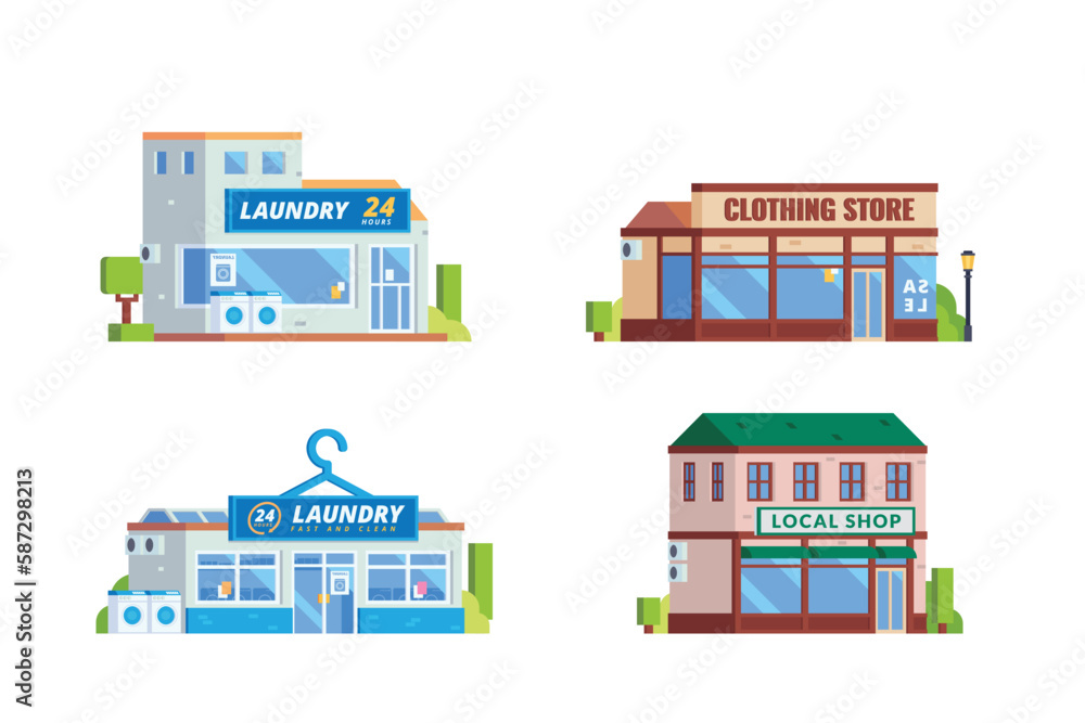 Vector element of laundry buildingand local store building flat design style for city illustration