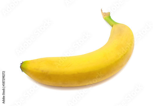 Close-up of one banana lying isolated on white background