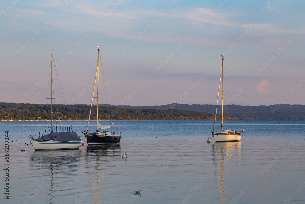 sunset over Ammersee near Munich in Bavaria Germany