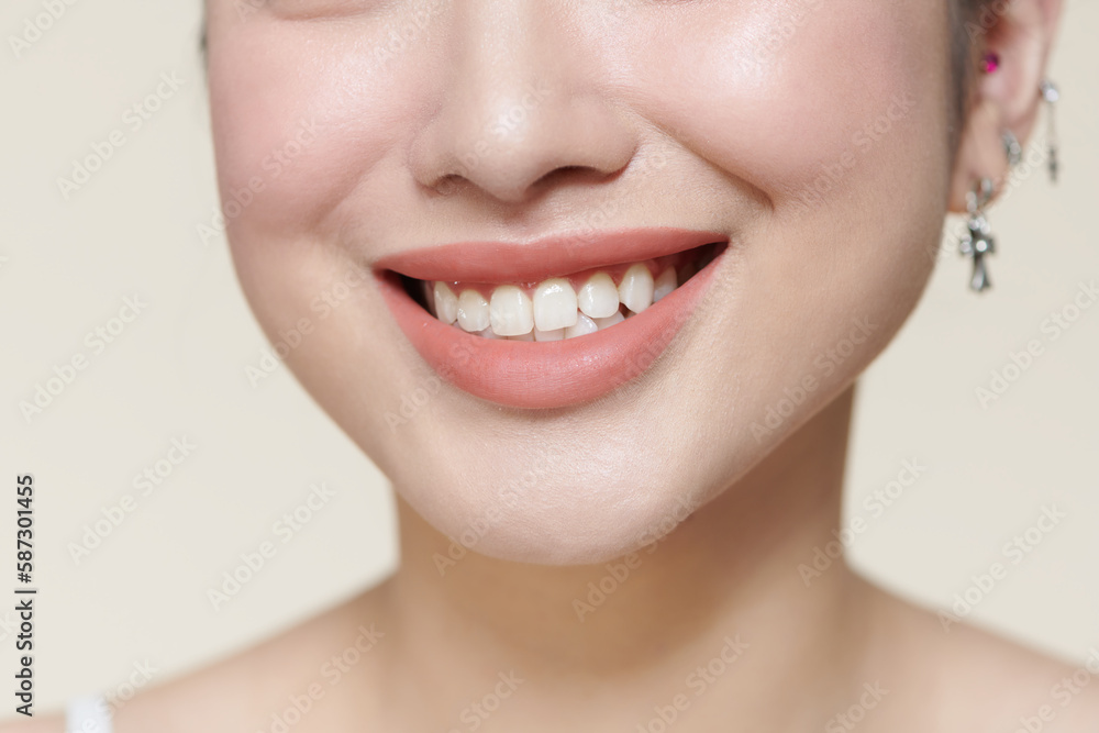 closeup of smile with white healthy teeth closeup of smile with white healthy teeth