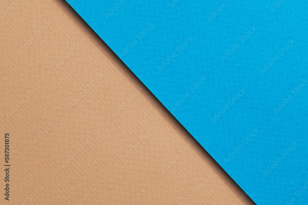 Rough kraft paper background, paper texture blue beige colors. Mockup with copy space for text