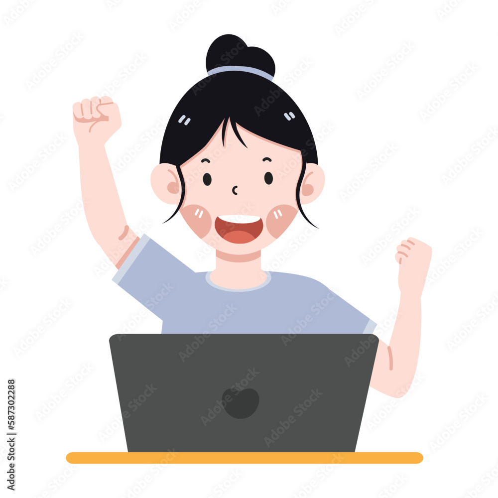 Excited happy woman worker with using computer Excited happy woman worker with using computer