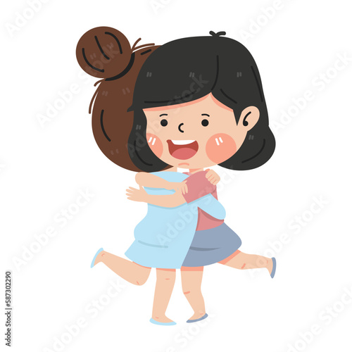 Happy kid hug best friend