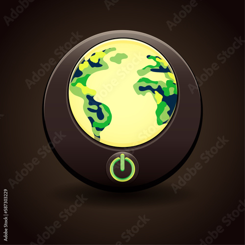  The concept of the World Earth Hour. Illustration with planet and continents, off button, vector 