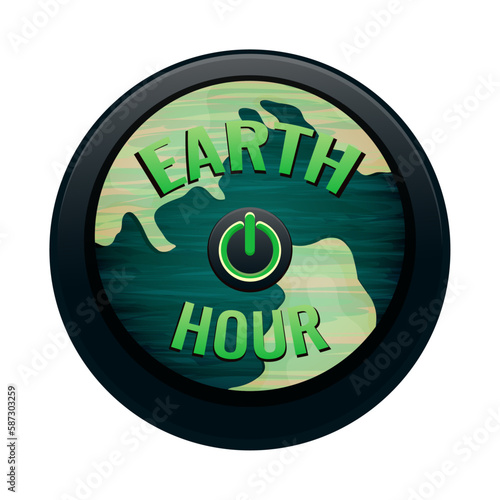  The concept of the World Earth Hour. Illustration with planet and continents, off button, vector 