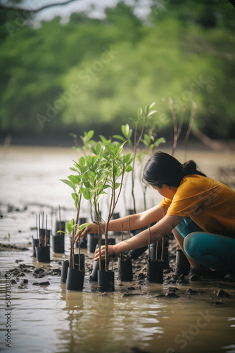 Restoring the Coastline: Community Engagement in Planting Mangroves for Environment Conservation and Habitat Restoration on Earth Day, Promoting Sustainability. Earth day