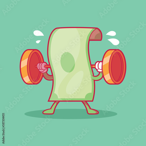 Money bill lifting coin weights vector illustration. Finance, currency, economy design concept.