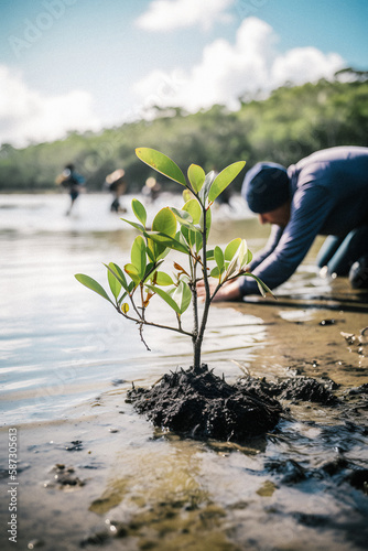 Restoring the Coastline: Community Engagement in Planting Mangroves for Environment Conservation and Habitat Restoration on Earth Day, Promoting Sustainability. Earth day