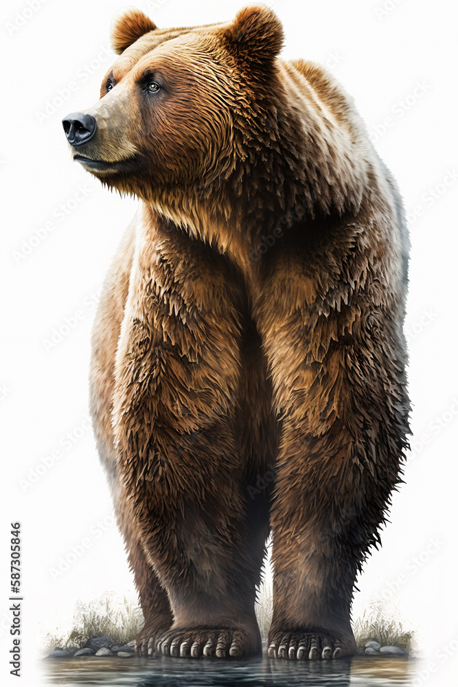 Fototapeta premium A grizzly bear isolated on a white background. Generative AI