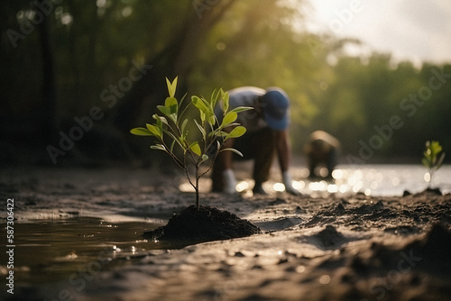 Restoring the Coastline: Community Engagement in Planting Mangroves for Environment Conservation and Habitat Restoration on Earth Day, Promoting Sustainability. Earth day