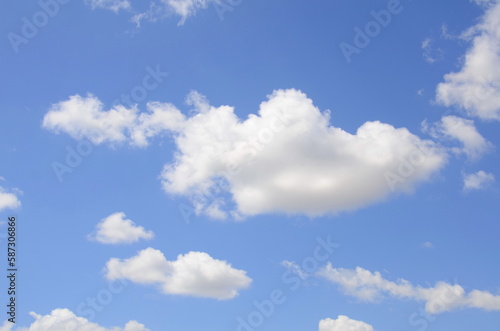 Beautiful blue sky with white fluffy clouds.