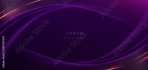 Elegant purple curved line on purple background with lighting effect and with copy space for text. Luxury design style.