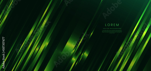 Abstract elegant dark green speed lines background and lighting effect sparkle. Luxury template design.