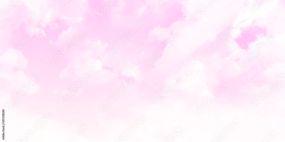 Pastel pink sky background and clouds. Pink sky background with soft delicate white clouds. Copy space