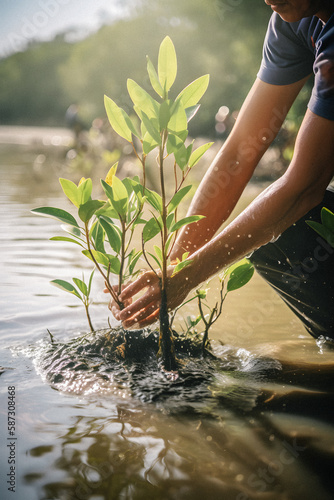 Restoring the Coastline: Community Engagement in Planting Mangroves for Environment Conservation and Habitat Restoration on Earth Day, Promoting Sustainability. Earth day