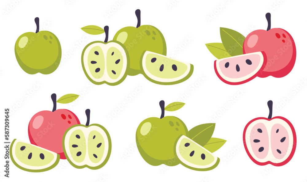 Cartoon apples. Green and red fruit isolated on a white background. Vector illustrations set Cartoon apples. Green and red fruit isolated on a white background. Vector illustrations set