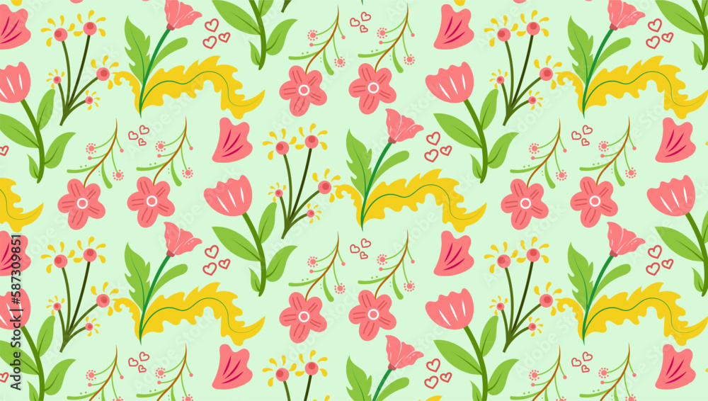 Decorative abstract illustrations with colorful Floral Background of Seamless pattern design for paper, cover, fabric, pacing and other.