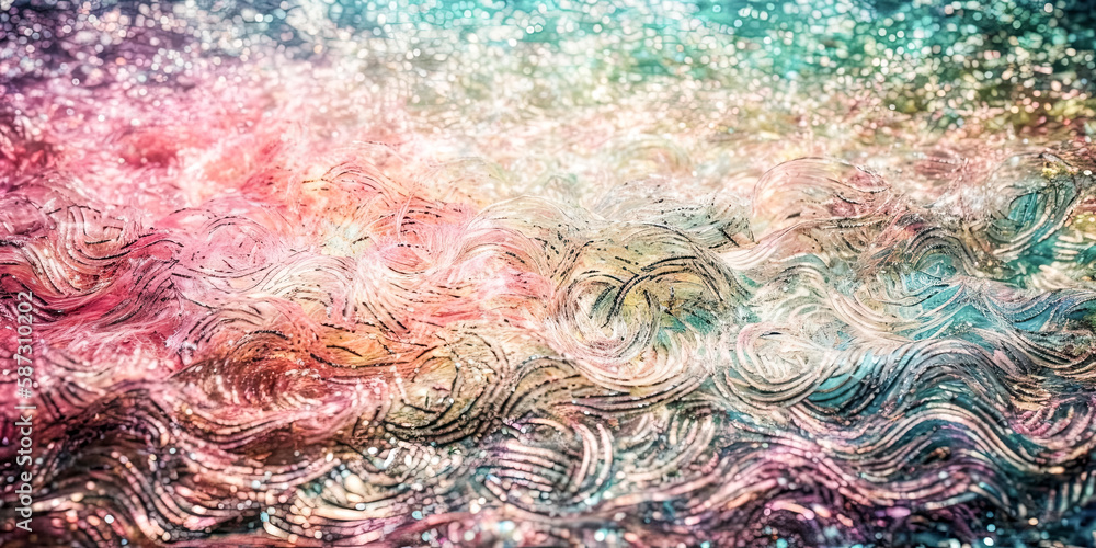 A vibrant wall of glistening sequins shimmers in soft pastel hues, creating an enchanting scene. - generative ai