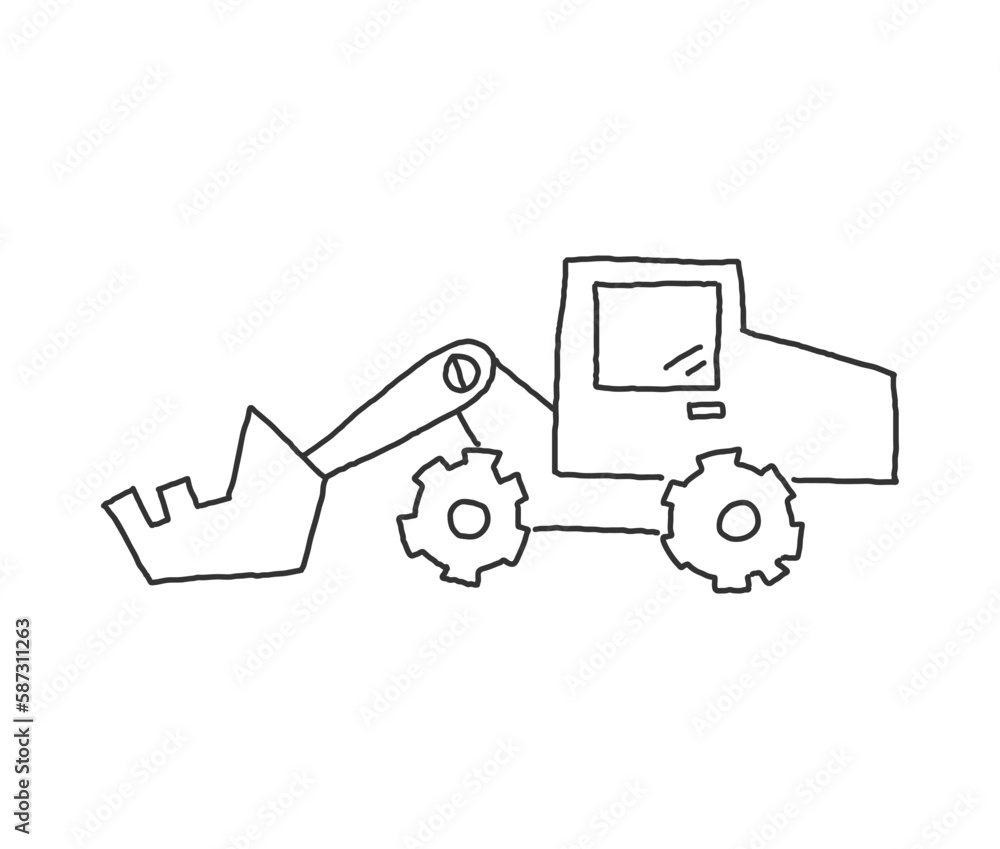 Fototapeta premium Excavator hand drawn icon, outline vector sign, doodle style pictogram isolated on white.