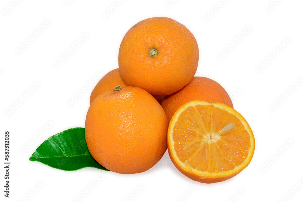 Ripe Orange fruit slices isolated on white background Ripe Orange fruit slices isolated on white background